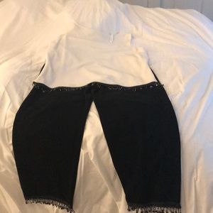 Beaded tassel black and white pants suit